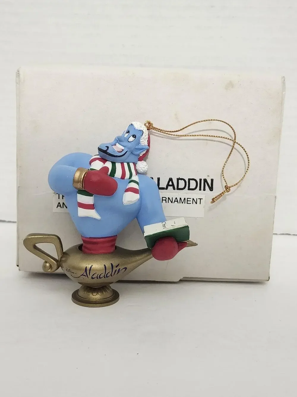Vintage Disney Aladdin Genie Christmas Ornament Boxed Holiday Lamp Figurine